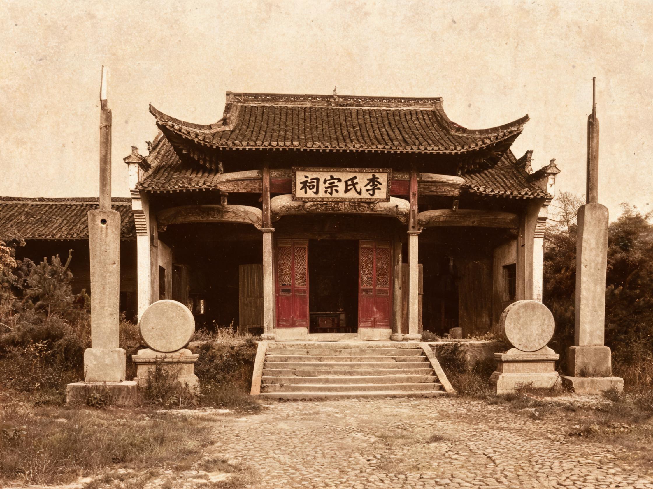 石氏宗祠 · 正门与旗杆石（1980 年代）